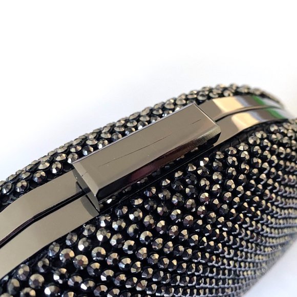 Estee & Lilly Sparkling Black & Silver Metal Half-Moon Clutch (Opt. Crossbody) - Picture 4 of 4